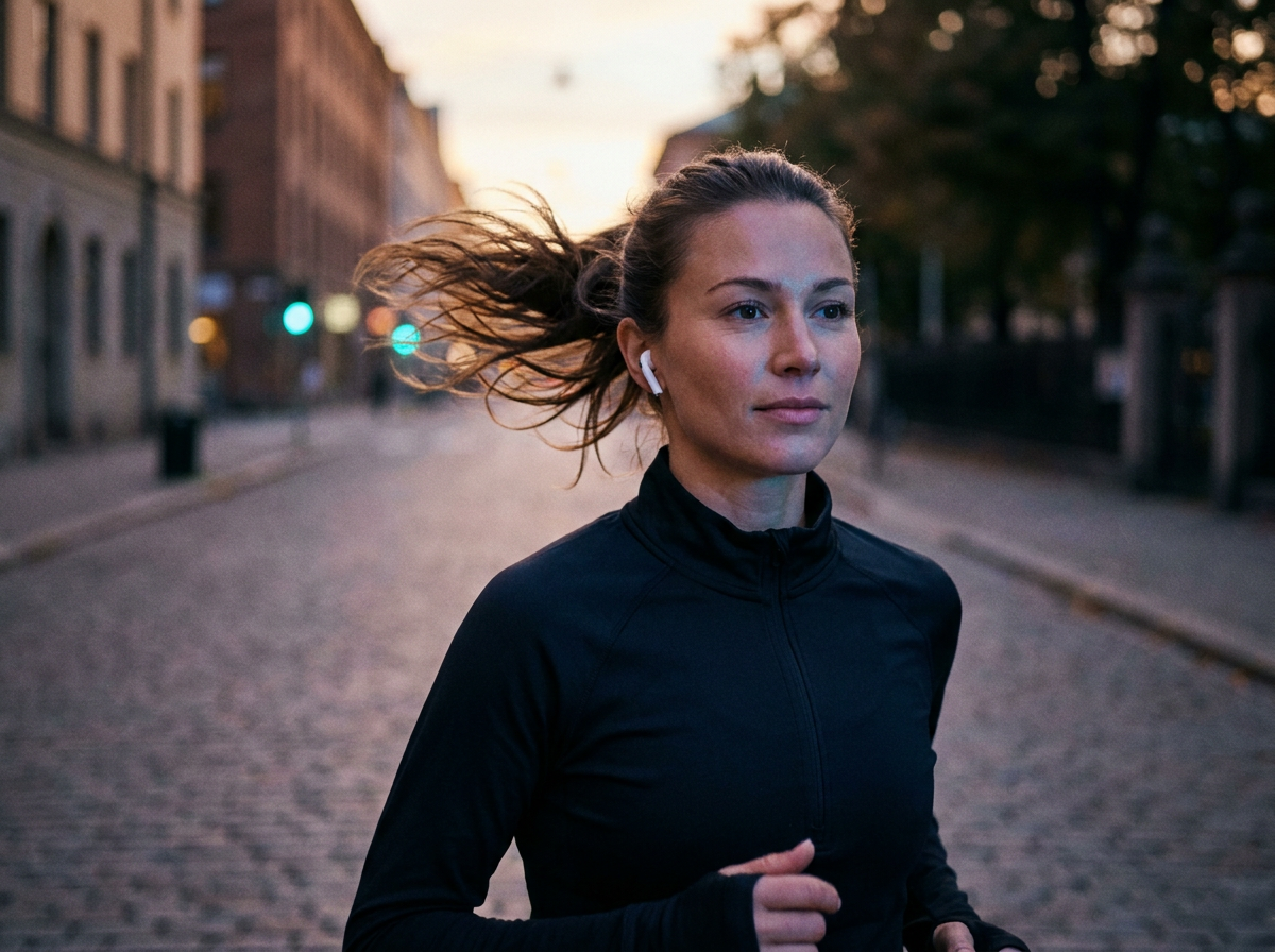 Runner at twilight with earbuds